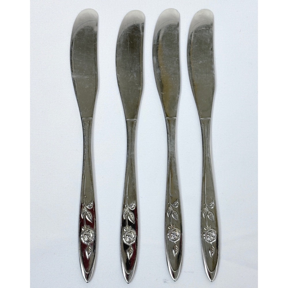 Vtg Oneida My Rose Stainless Steel Butter Knives Set of 4 Cottagecore MCM